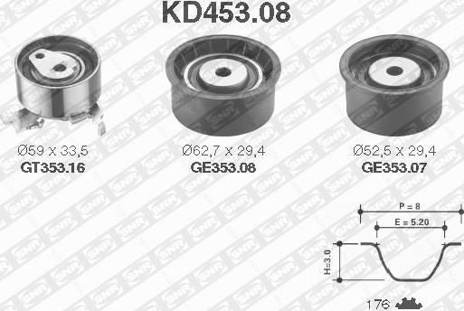 SNR KD453.08 - Комплект зубчатого ремня ГРМ autospares.lv