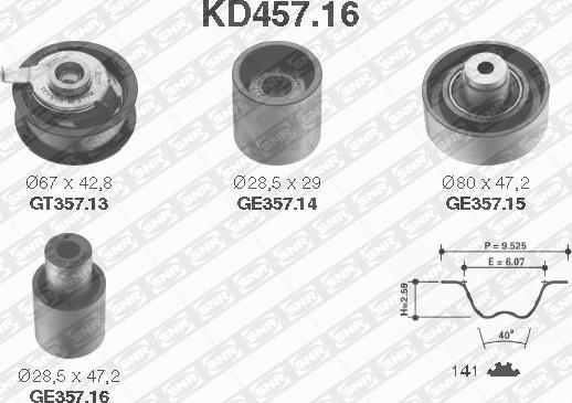 SNR KD457.16 - Комплект зубчатого ремня ГРМ autospares.lv