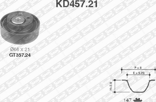 SNR KD457.21 - Комплект зубчатого ремня ГРМ autospares.lv