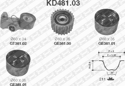 SNR KD481.03 - Комплект зубчатого ремня ГРМ autospares.lv