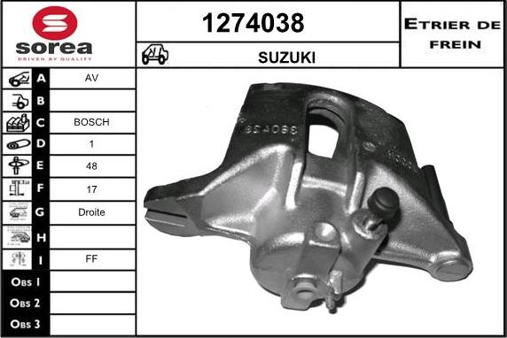 SNRA 1274038 - Тормозной суппорт autospares.lv