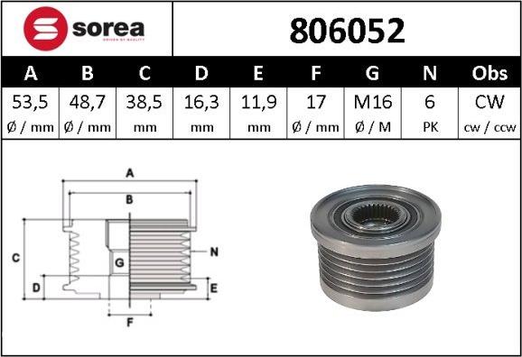 SNRA 806052 - Шкив генератора, муфта autospares.lv