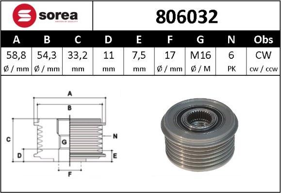 SNRA 806032 - Шкив генератора, муфта autospares.lv