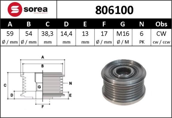 SNRA 806100 - Шкив генератора, муфта autospares.lv