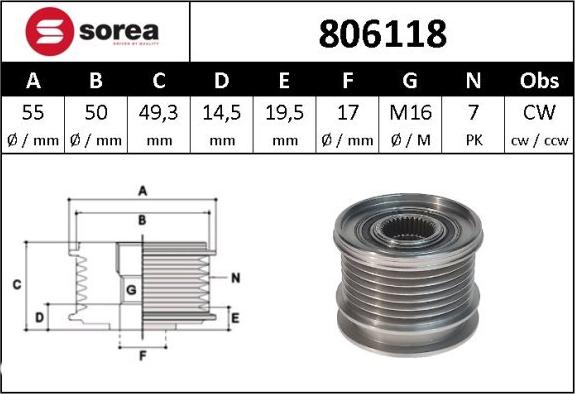 SNRA 806118 - Шкив генератора, муфта autospares.lv