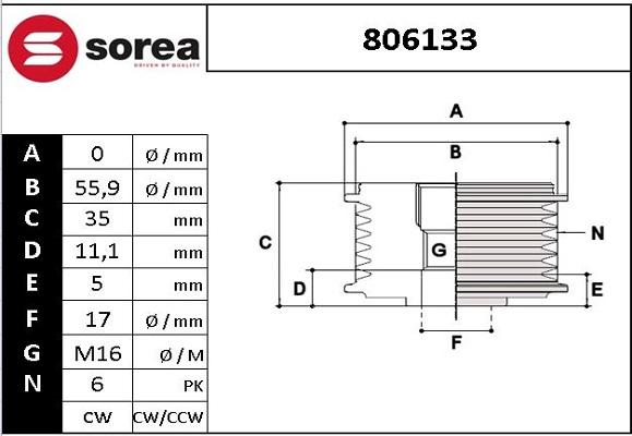 SNRA 806133 - Шкив генератора, муфта autospares.lv