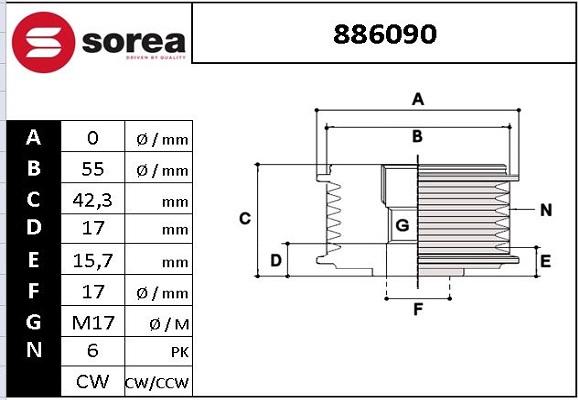 SNRA 886090 - Шкив генератора, муфта autospares.lv