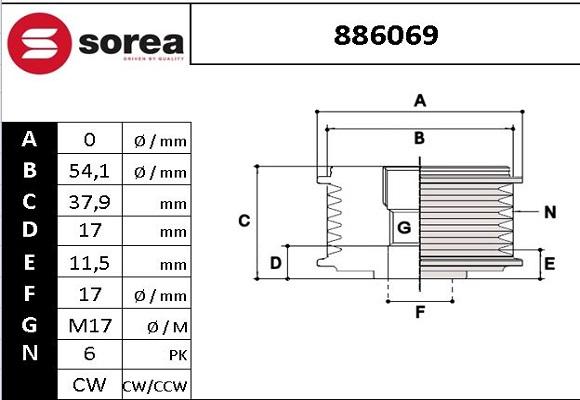 SNRA 886069 - Шкив генератора, муфта autospares.lv