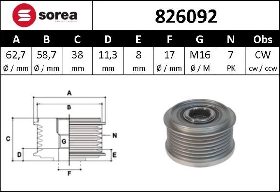 SNRA 826092 - Шкив генератора, муфта autospares.lv