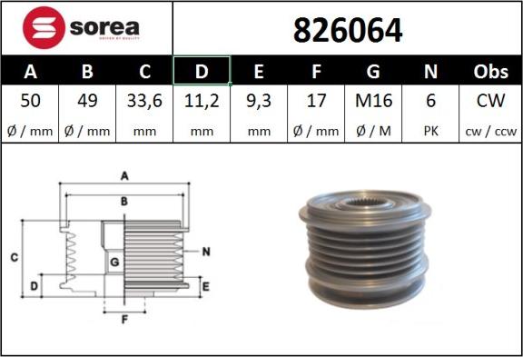 SNRA 826064 - Шкив генератора, муфта autospares.lv