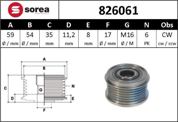 SNRA 826061 - Шкив генератора, муфта autospares.lv