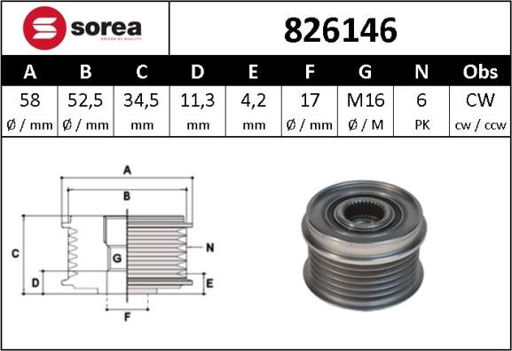 SNRA 826146 - Шкив генератора, муфта autospares.lv