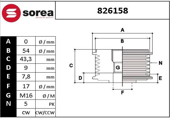 SNRA 826158 - Шкив генератора, муфта autospares.lv