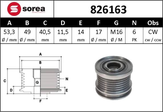 SNRA 826163 - Шкив генератора, муфта autospares.lv