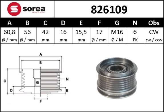 SNRA 826109 - Шкив генератора, муфта autospares.lv