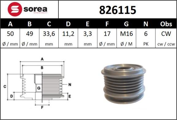 SNRA 826115 - Шкив генератора, муфта autospares.lv