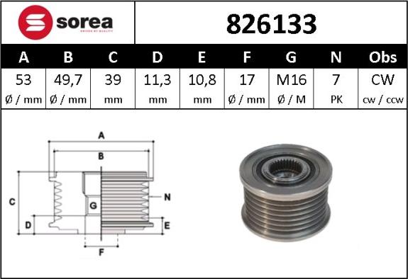 SNRA 826133 - Шкив генератора, муфта autospares.lv