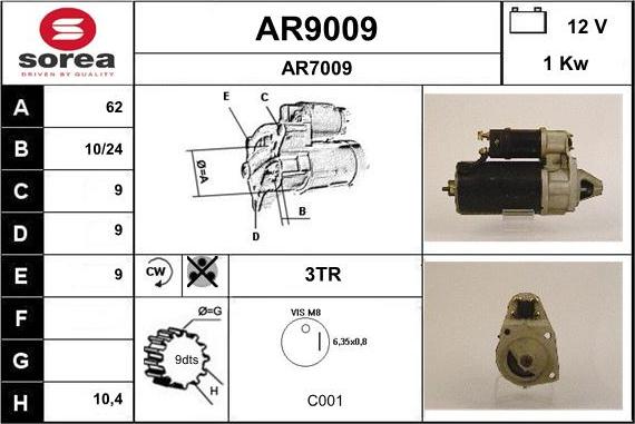 SNRA AR9009 - Стартер autospares.lv