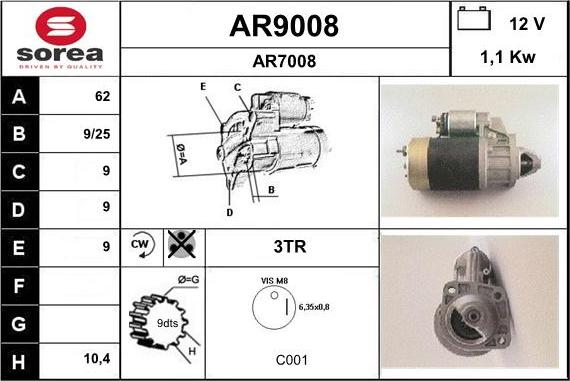 SNRA AR9008 - Стартер autospares.lv