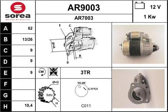 SNRA AR9003 - Стартер autospares.lv