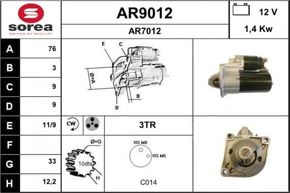 SNRA AR9012 - Стартер autospares.lv