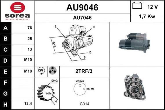 SNRA AU9046 - Стартер autospares.lv