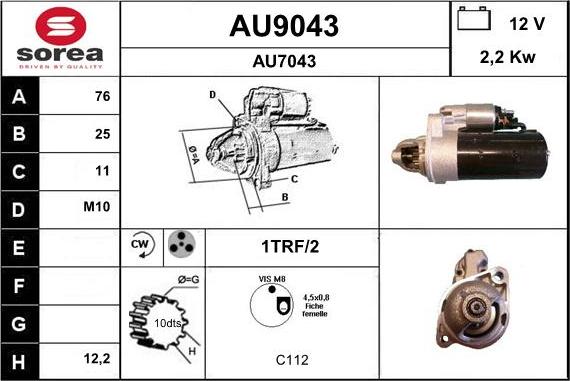 SNRA AU9043 - Стартер autospares.lv