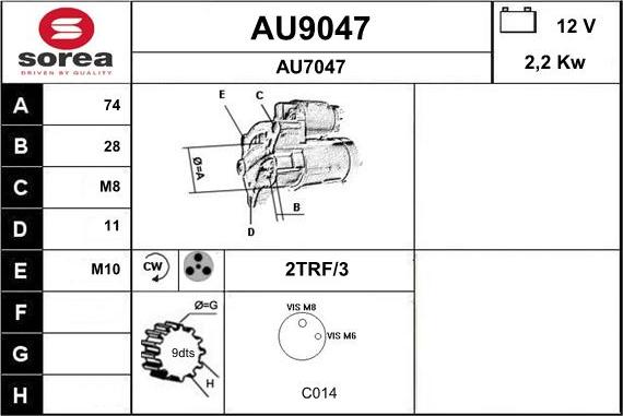 SNRA AU9047 - Стартер autospares.lv