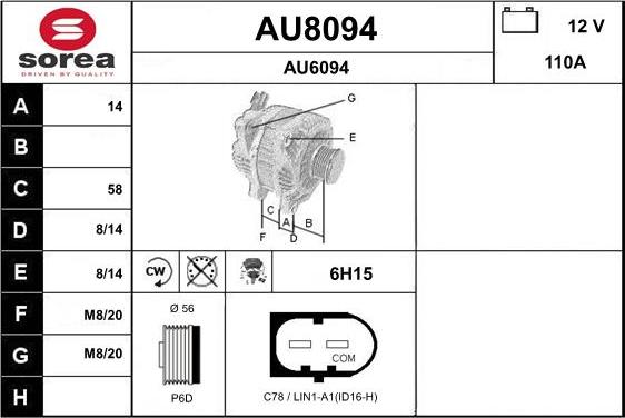 SNRA AU8094 - Генератор autospares.lv