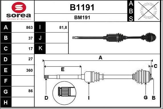 SNRA B1191 - Приводной вал autospares.lv