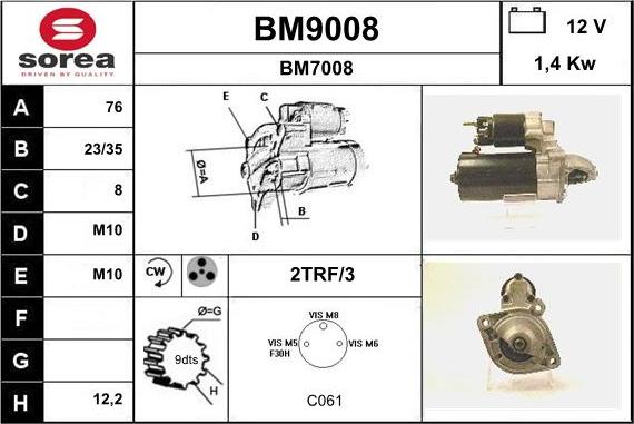 SNRA BM9008 - Стартер autospares.lv