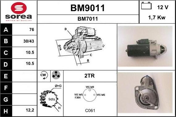 SNRA BM9011 - Стартер autospares.lv