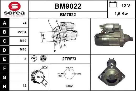 SNRA BM9022 - Стартер autospares.lv