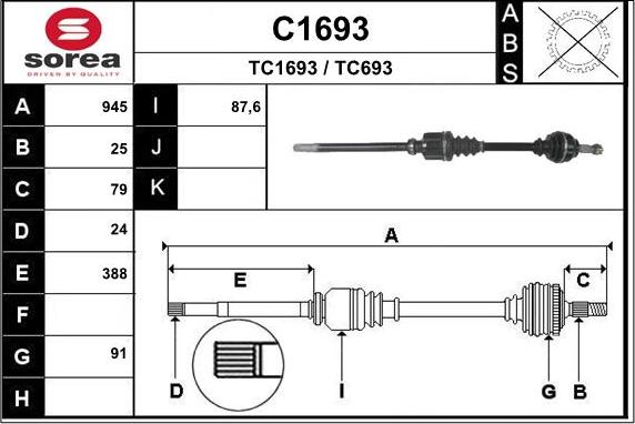 SNRA C1693 - Приводной вал autospares.lv