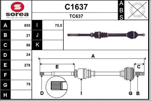 SNRA C1637 - Приводной вал autospares.lv