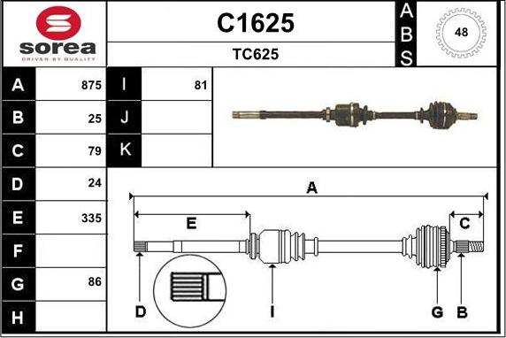 SNRA C1625 - Приводной вал autospares.lv