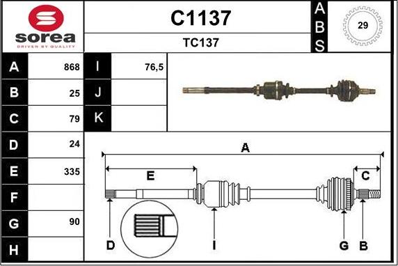 SNRA C1137 - Приводной вал autospares.lv