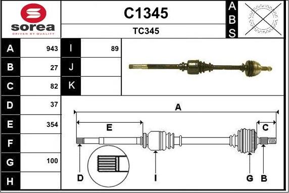 SNRA C1345 - Приводной вал autospares.lv