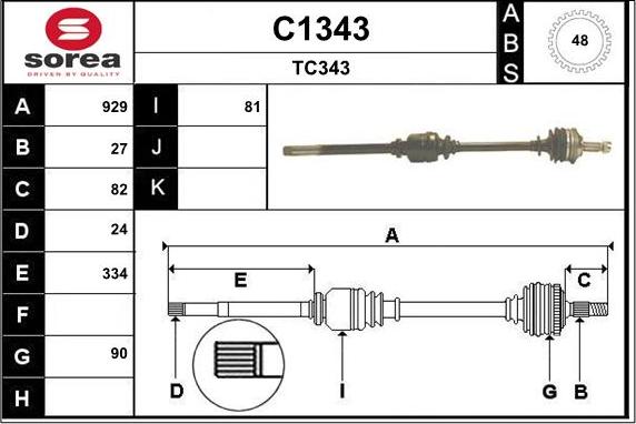 SNRA C1343 - Приводной вал autospares.lv