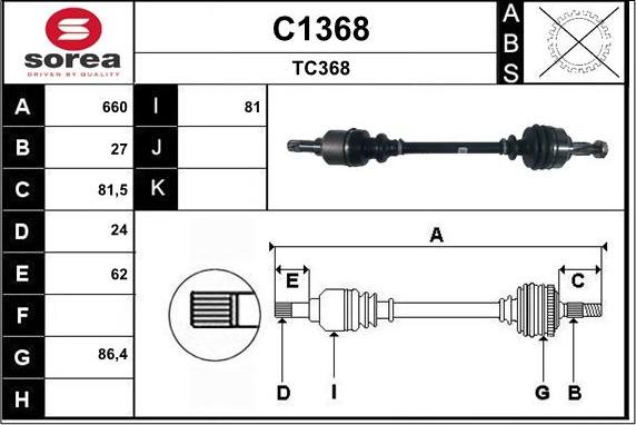 SNRA C1368 - Приводной вал autospares.lv