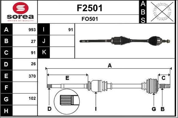 SNRA F2501 - Приводной вал autospares.lv