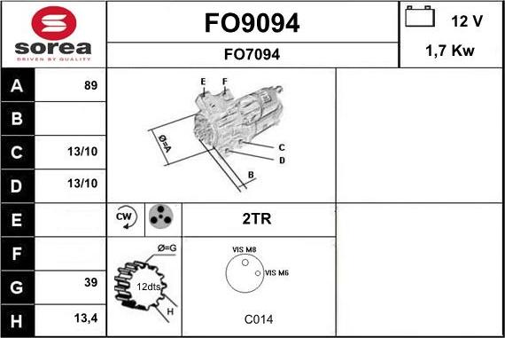 SNRA FO9094 - Стартер autospares.lv