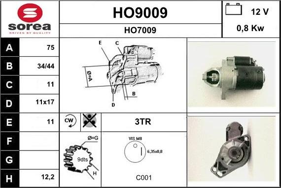 SNRA HO9009 - Стартер autospares.lv