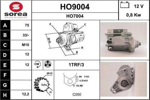 SNRA HO9004 - Стартер autospares.lv