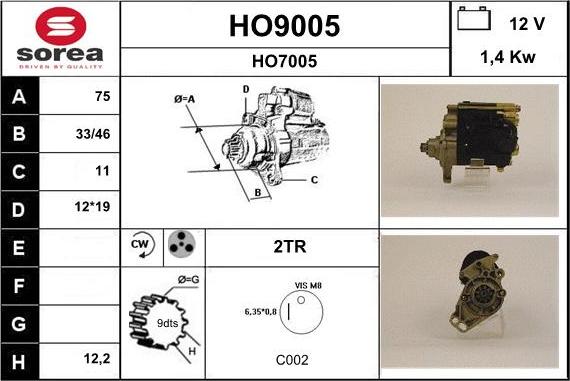 SNRA HO9005 - Стартер autospares.lv