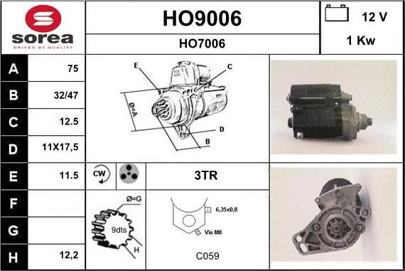 SNRA HO9006 - Стартер autospares.lv