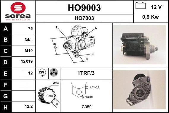 SNRA HO9003 - Стартер autospares.lv