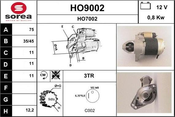 SNRA HO9002 - Стартер autospares.lv