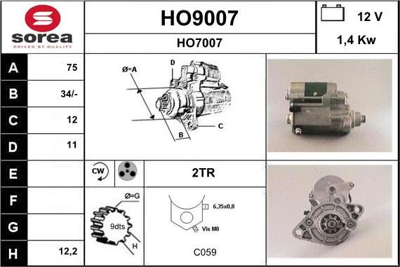 SNRA HO9007 - Стартер autospares.lv