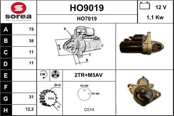 SNRA HO9019 - Стартер autospares.lv